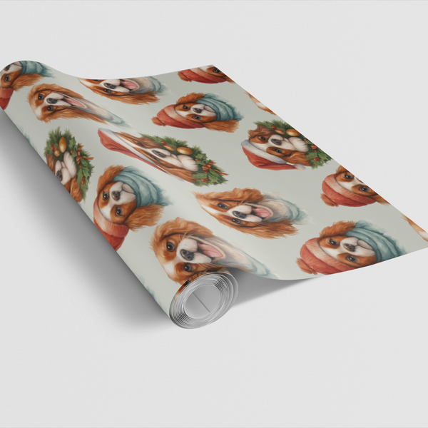Dog Christmas Gift Wrap, Cavalier King Charles Spaniel Wrapping Paper, Holiday Puppy Wrapping Paper, Cavalier Dog Lover Chris