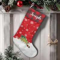 Custom Name Dino Christmas Stocking, Personalized Dinosaur Christmas Stocking, Adorable Kids Holiday Stocking, Fireplace Christmas Decor Present
