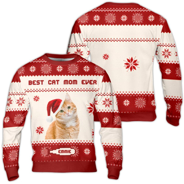 Custom Orange Tabby Santa Hat Sweater, Personalized Cat Mom Ugly Christmas Sweater, Adorable Cat Lover Crewneck, Holiday Pres