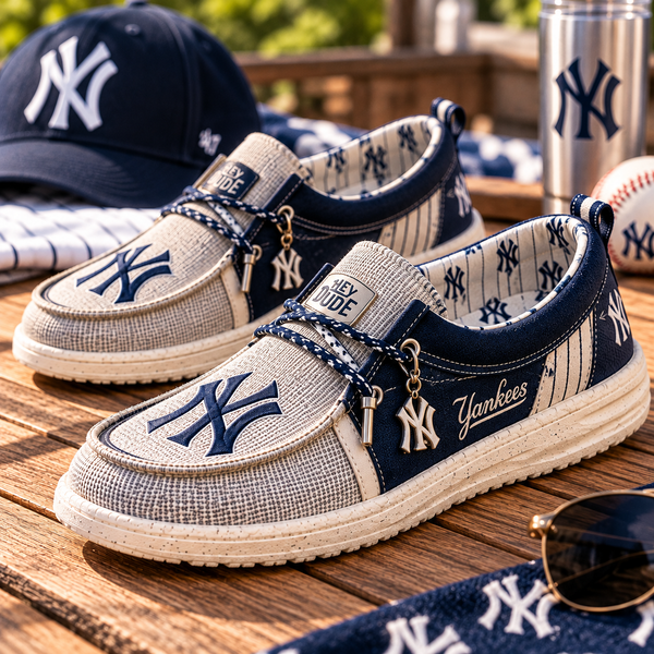 NYY Pinstripe Study - Heritage Driving Loafers in Navy and Cream - main