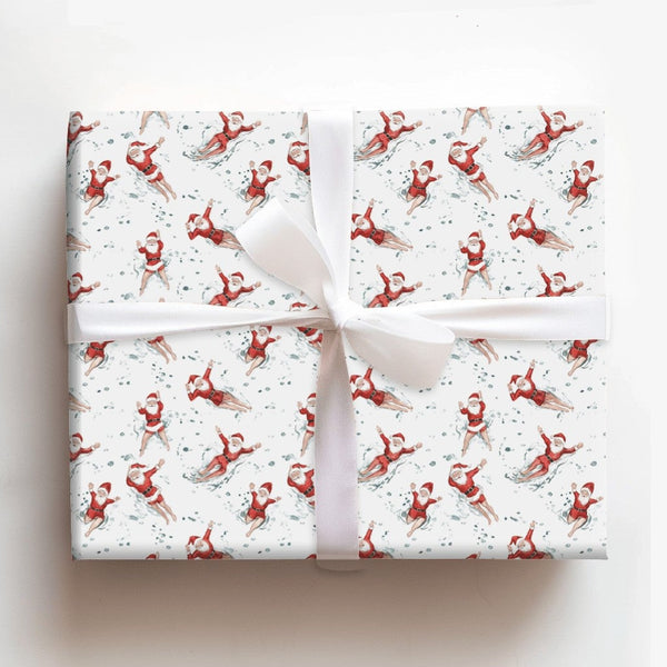 Humorous Santa Gift Wrap, Humorous Santa Snow Angels Wrapping Paper, Whimsical Christmas Wrapping Paper, Novelty Holiday Gift
