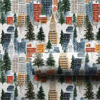 Snowy Urban Skyline Gift Wrap, Winter Cityscape Christmas Wrapping Paper, Watercolor City Holiday Wrapping Paper