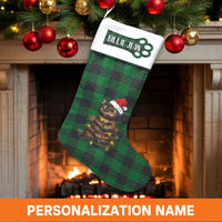 Buffalo Plaid Holiday Stocking, Personalized Cat Christmas Stocking, Custom Pet Name Christmas Stocking, Adorable Cat Lover Xmas Stocking Decor