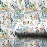 Watercolor Yorkie and Westie Holiday Gift Wrap, Dog Christmas Wrapping Paper, Puppy Dog Lover Present Paper, 90 GSM Fine Art Wrap Roll