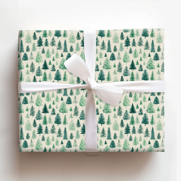 Woodland Forest Christmas Gift Wrap, Rustic Pine Tree Wrapping Paper, Watercolor Evergreens Wrapping Paper, Winter Cabin Pres