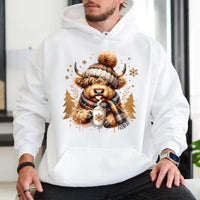 Festive Winter Animal Sweatshirt, Highland Cow Christmas Hoodie, Adorable Holiday Cow Hoodie, Comfy Farmhouse Xmas Pullover, Cow Lover Present
