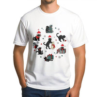 Festive Santa Hat Cat T-Shirt, Christmas Black Cat Shirt, Adorable Holiday Kitten Graphic Tee, Retro Xmas Cat Lover Shirt, Winter Holiday Present