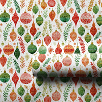 Botanical Greenery Gift Wrap, Watercolor Christmas Ornament Wrapping Paper, Festive Holiday Wrapping Paper, Xmas Baubles Gift Wrap Roll