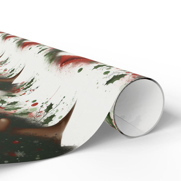 Holly Christmas Gift Wrap, Watercolor Reindeer Antlers Wrapping Paper, Festive Winter Botanical Wrapping Paper, Holiday Gift 