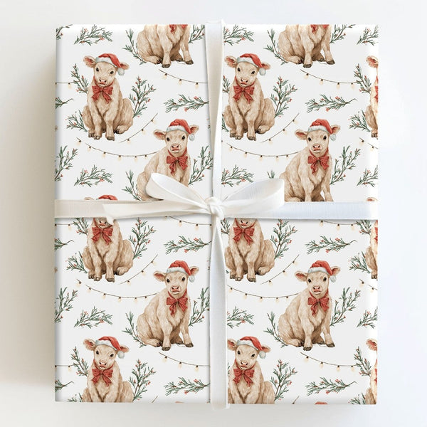 Farmhouse Calf Gift Wrap, Baby Cow Christmas Wrapping Paper, Rustic Cow Wrapping Paper, Holiday Country Gift Wrap, Xmas Prese