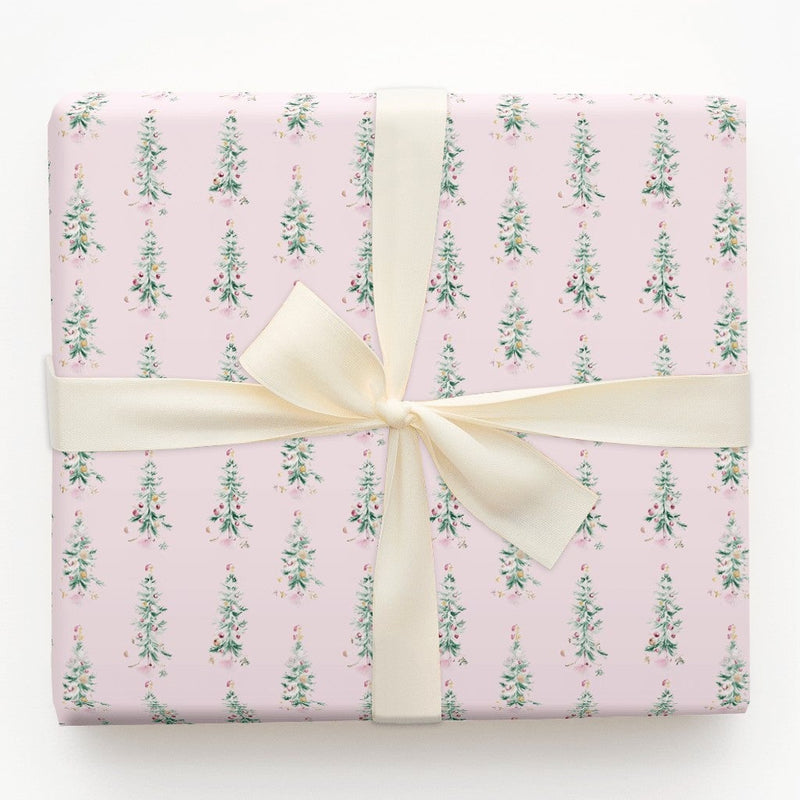 Watercolor Holiday Trees Gift Wrap, Pink Christmas Tree Wrapping Paper, Pastel Xmas Wrapping Paper, Girly Holiday Gift Wrapping Paper