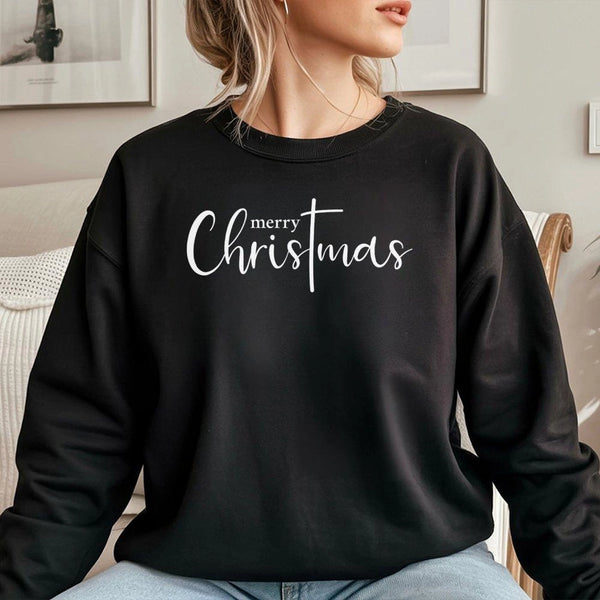 Minimalist Script Holiday Crewneck, Merry Christmas Sweatshirt, Comfy Christmas Sweater, Minimal Xmas Typography Pullover, Ho