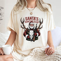 Humorous Deer Skull Christmas T-Shirt, Santa Hunting Club T-Shirt, Vintage Hunter Holiday T-Shirt, Outdoor Xmas Graphic Tee, Deer Hunter Present