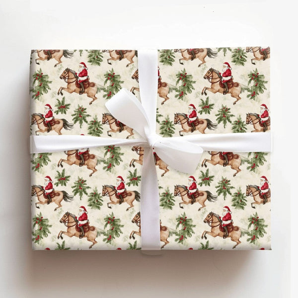Horse Riding Santa Claus Gift Wrap, Equestrian Santa Wrapping Paper, Country Western Holiday Paper, Rustic Christmas Wrapping