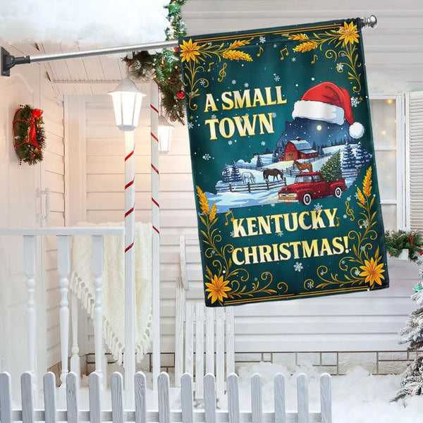 Red Truck Farm Scene Yard Flag, Kentucky Christmas Garden Flag, Small Town Holiday Double Sided Outdoor Flag, Winter Lawn Dec