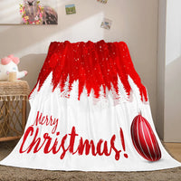 Red White Forest Holiday Blanket, Merry Christmas Throw Blanket, Christmas Ornament Fleece Blanket, Winter Season Decor Bedspread Present