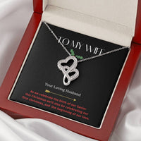 Interlocking Crystal Hearts Pendant, Double Heart Necklace, 14K White Gold Finish Heart Necklace, First Christmas Present for Wife from Husband