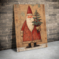 Rustic Santa Canvas Print, Vintage Santa Claus Canvas Art, Christmas Tree Canvas Wall Art, Traditional Holiday Wall Decor, Winter Xmas Present