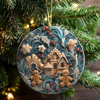 Winter Wonderland Holiday Ornament, Gingerbread House Christmas Ornament, Glossy Ceramic Tree Ornament, Adorable Keepsake, Xmas Bakery Present
