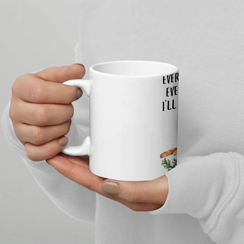 Holiday Pine and Berry Ceramic Coffee Mug, Christmas Wreath Mug, Festive Winter Botanical Cup, Xmas Morning Mug Present