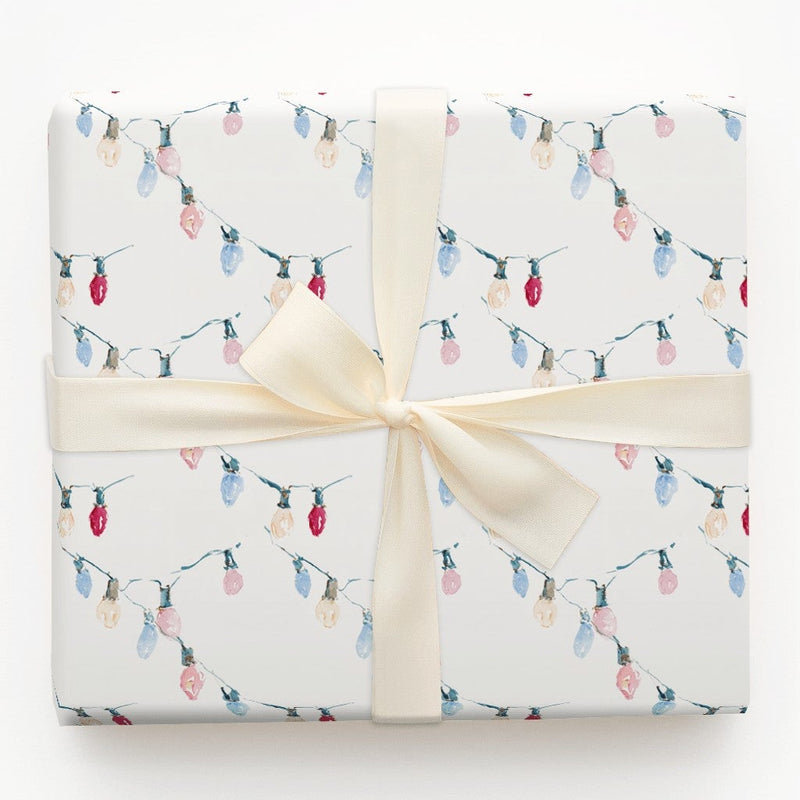 Pastel Holiday String Light Gift Wrap, Watercolor Christmas Lights Wrapping Paper, Festive Xmas Paper, Winter Present Wrapping Paper Roll