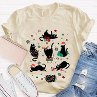 Holiday Cat Snowflakes T-Shirt, Black Cats Christmas Shirt, Adorable Xmas Lights Graphic Tee, Festive Kitty Lover Shirt, Winter Holiday Present