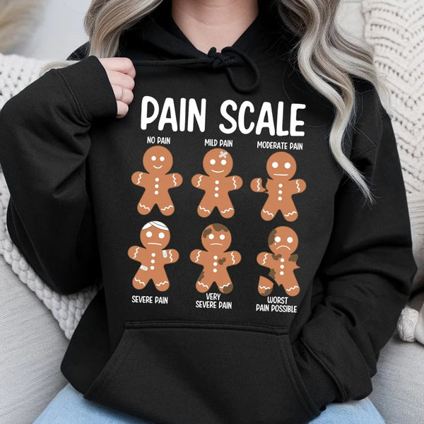 Humorous Christmas Cookie Nurse Hoodie, Pain Scale Gingerbread Man Hoodie, Medical Doctor Hoodie, Xmas Holiday Sweatshirt, RN