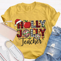 Apple Santa Hat Graphic Tee, Personalized Teacher Christmas Shirt, Custom Name Holiday T-Shirt, Adorable Educator Xmas Tee, Teacher Holiday Present