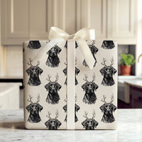 Dog Reindeer Antlers Gift Wrap, Black Labrador Christmas Wrapping Paper, Adorable Pet Holiday Wrapping Paper, Xmas Dog Lover Gift Wrapping Paper