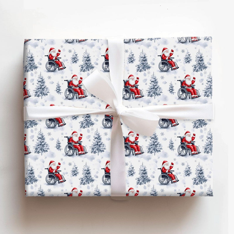 Waving Santa Claus Gift Wrap, Wheelchair Santa Wrapping Paper, Watercolor Inclusive Christmas Wrapping Paper, Adaptive Holiday Gift Wrap