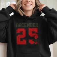 Retro Holiday Graphic Sweatshirt, December 25 Christmas Hoodie, Vintage Distressed Xmas Hooded Pullover, Winter Holiday Party Hoodie