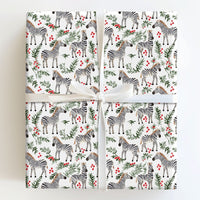 Holiday Holly Berry Gift Wrapping Paper, Christmas Zebra Wrapping Paper, Safari Xmas Gift Wrap, Winter Animal Holiday Present Wrap