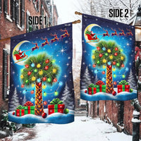 Palm Tree Santa Sleigh Moon Flag, South Carolina Christmas Garden Flag, Double Sided SC Palmetto Holiday Flag, Coastal Xmas Yard Decor