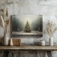 Illuminated Christmas Tree Print, Snowy Winter Forest Canvas Wall Art, Comfy Holiday Landscape Poster, Winter Wonderland Digital Download
