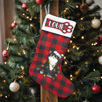 Buffalo Plaid Cat Christmas Stocking, Personalized Tuxedo Cat Christmas Stocking, Santa Hat Pet Holiday Stocking, Custom Cat Lover Xmas Present