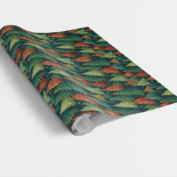 Comfy Forest Winter Gift Wrap, Rustic Woodland Christmas Wrapping Paper, Pine Tree Holiday Gift Wrap Roll, Nature Evergreen W