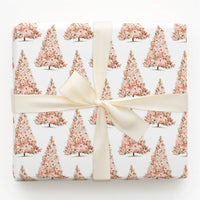 Botanical Tree Gift Wrap, Blush Pink Floral Christmas Tree Wrapping Paper, Elegant Holiday Wrapping Paper, Chic Floral Christmas Present Paper