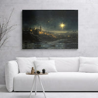 Snowy Christmas Nativity Scene Print, Star of Bethlehem Canvas Wall Art, Christian Religious Holiday Canvas Decor