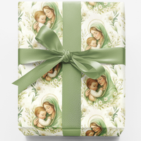 Religious Floral Catholic Christmas Gift Wrap Roll, Virgin Mary and Baby Jesus Gift Wrapping Paper, Christian Holiday Present Paper