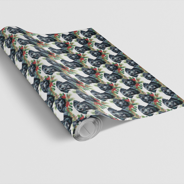 Festive Holly Dog Gift Wrap, Black Labrador Christmas Wrapping Paper, Adorable Black Lab Holiday Wrapping Paper, Dog Lover Xm