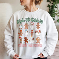Retro Gingerbread Christmas Sweatshirt, First Grade Teacher Sweatshirt, School Staff Holiday Crewneck, 1st Grade Teacher Holiday Sweatshirt