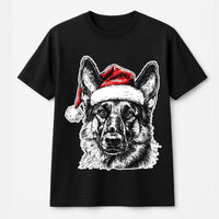 Santa Hat Dog Graphic Tee, German Shepherd Christmas T-Shirt, Festive German Shepherd Shirt, Adorable Dog Lover Holiday T-Shirt, Xmas Dog Present
