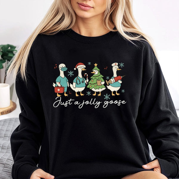 Humorous Medical Holiday Nurse Sweater, Christmas Goose Nurse Sweatshirt, Adorable Goose RN Crewneck Sweatshirt, Healthcare N