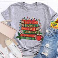 Comfy Bookworm Holiday Reading Shirt, All Booked for Christmas T-Shirt, Bookish Christmas Tree Graphic Tee, Book Lover Christmas T-Shirt