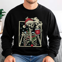 Dead Inside Coffee Holiday Sweater, Christmas Skeleton Sweatshirt, Retro Skeleton Christmas Crewneck, Humorous Xmas Pullover, Coffee Lover Present