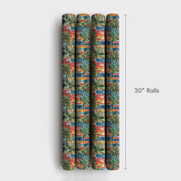 Palm Tree Cityscape Gift Wrap, Tropical Christmas Wrapping Paper, Red Berry Watercolor Gift Wrapping Paper, Coastal Holiday Present Wrap