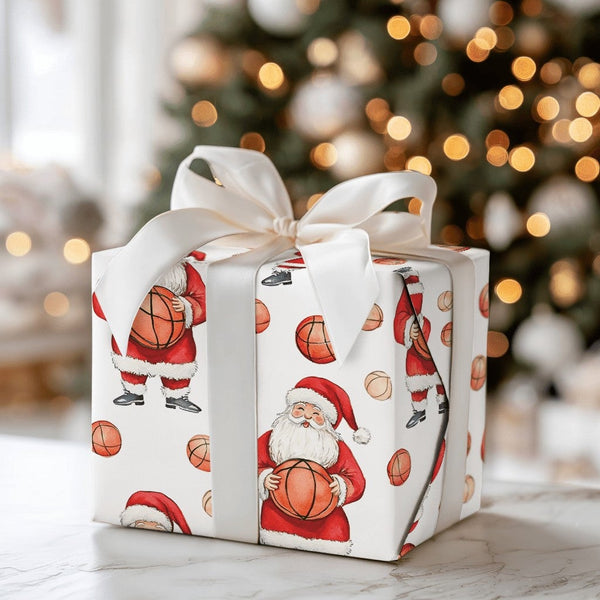Sports Christmas Gift Wrap, Cartoon Basketball Santa Wrapping Paper, Cheerful Basketball Holiday Wrapping Paper, Xmas Gift Wr