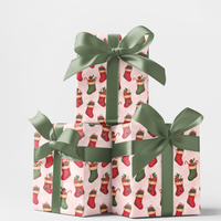 Watercolor Holiday Gift Wrap, Christmas Stocking Wrapping Paper, Festive Xmas Wrapping Paper, Winter Gift Wrap Roll, Holiday Present Paper
