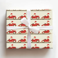 Vintage Racing Holiday Gift Wrap, Race Car Santa Wrapping Paper, Go Kart Santa Christmas Wrapping Paper, Retro Driver Wrapping Paper Roll