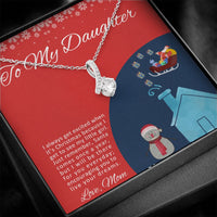 Christmas Message Card Pendant, To My Daughter Necklace, 14k White Gold Over Stainless Steel, Meaningful Holiday Jewelry Present from Mom
